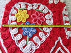 Red Heart Vtg Chenille Bedspread Fabric Piece Colorful Bold Sewing Material