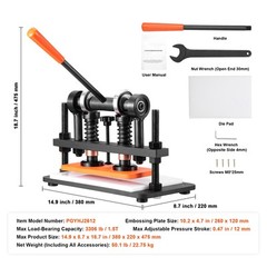 VEVOR Leather Cutting Machine 10.2 x 4.7 in Embossing Plate Manual Die Cutter