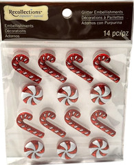 Recollections Candy Cane Peppermint Faux Candy Glitter Embellishments Red White