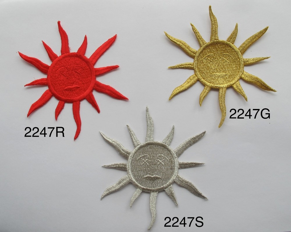 #2247 4″ Red,Gold,Silver Sun Embroidery Iron On Applique Patch