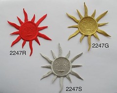 #2247 4″ Red,Gold,Silver Sun Embroidery Iron On Applique Patch