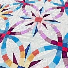 Handmade Double Wedding Ring Cotton Fabric Queen Size Patchwork quilt top/topper