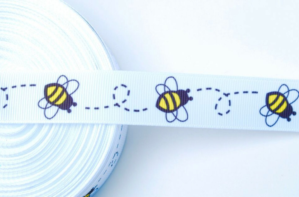 Grosgrain Ribbon 7/8″ White Bee By the Yard | Ribbon by the Yard | Craft Ribbon