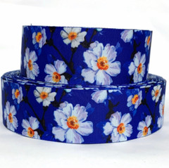 GROSGRAIN RIBBON 5/8″, 7/8″, 1.5″, 3″ Blue Summer Flowers Mother’s Day Printed