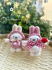 Crochet Blush Strawberry Bunny Keychain, Handmade Kawaii Bag Charm Gift