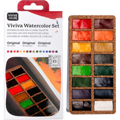 Viviva 16 Color Watercolor Paint Set Travel Kit Portable Cork Palette Art