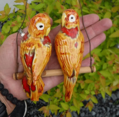 VTG~MCM~GRO0VY~60’s-70’S~MACRAME~BIRDCAGE~2 CERAMIC CANARIES~BOHO~HANGING ART