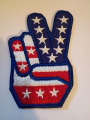 True 1970’s Red White Blue Stars Stripes Peace Sign! Fingers Hand Patch 2″ x 3″!