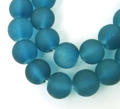 25 Frosted Sea Glass Round / Rocaille Beads Matte – Marine / Azure Blue 8mm