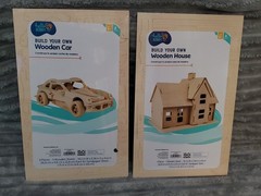 Hello Hobby Build Your Own Wooden Car/Wooden House 2 Sets Combo~ Brand New