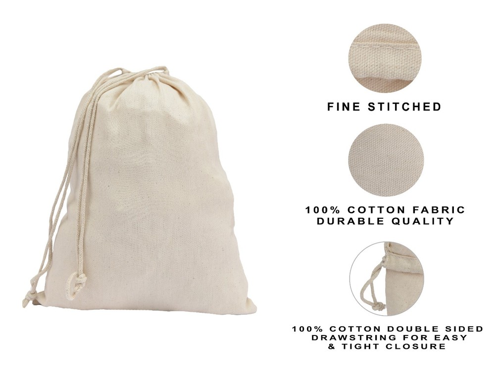 100% Cotton Canvas Reusable Produce Bags Multipurpose Drawstring Storage Pouches