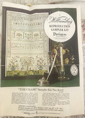 Vintage Cross Stitch The Chase Sampler S142 Williamsburg Partial Completed AS IS