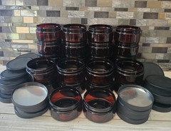 8 Oz Low Profile Amber Jars With Lid PET (26 Jars/27 Lids).