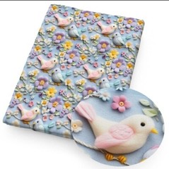 Bird Flower 3D look Polyester Cotton blend fabric 20×55″ 1248855 half meter