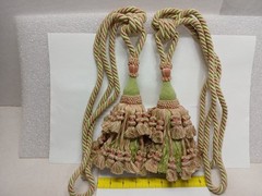 1 Pair Drapery TIE-BACKS w/8″ Tassel – Light Green / Pink – Decorative Curtain