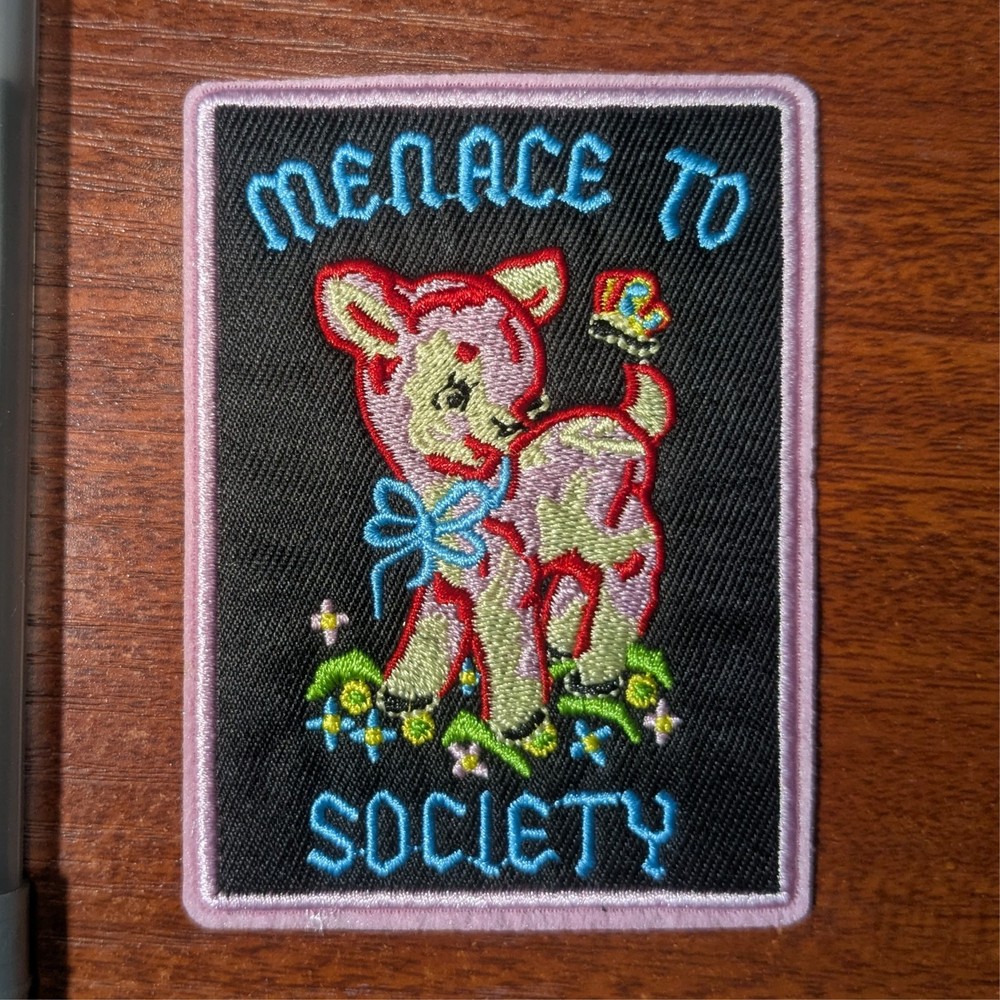 Cute Punk Patch Menace to Society Sinister Lamb embroidered Iron On 3.5×2.75″