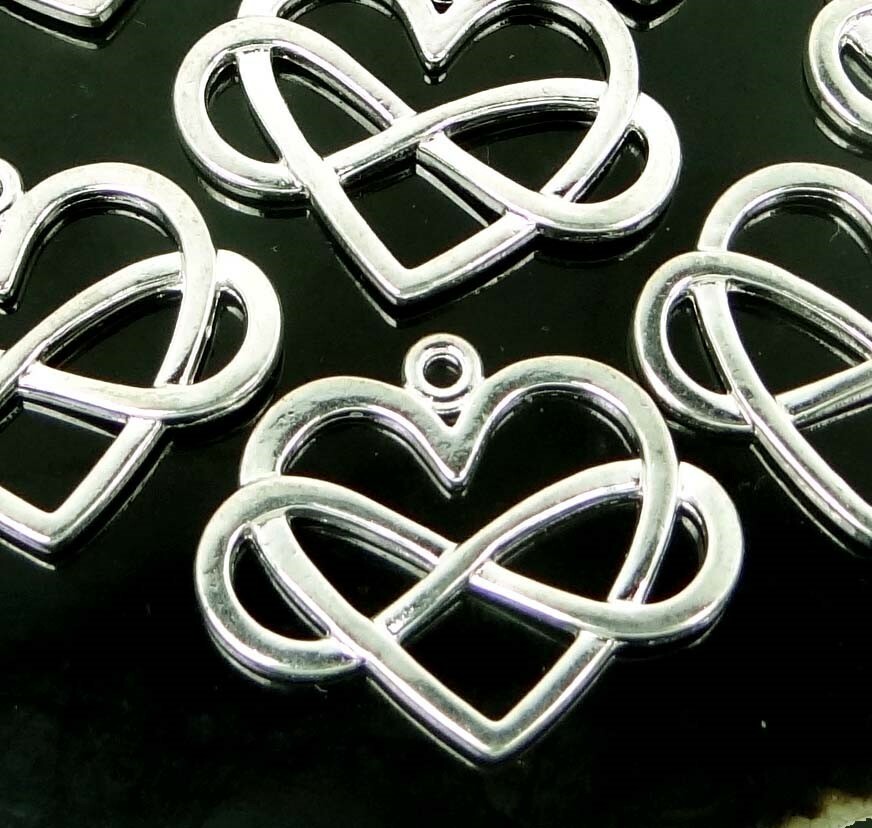 6 Infinity Heart Charms Silver Plated Pendants Polyamory Symbol Sign 22x27mm