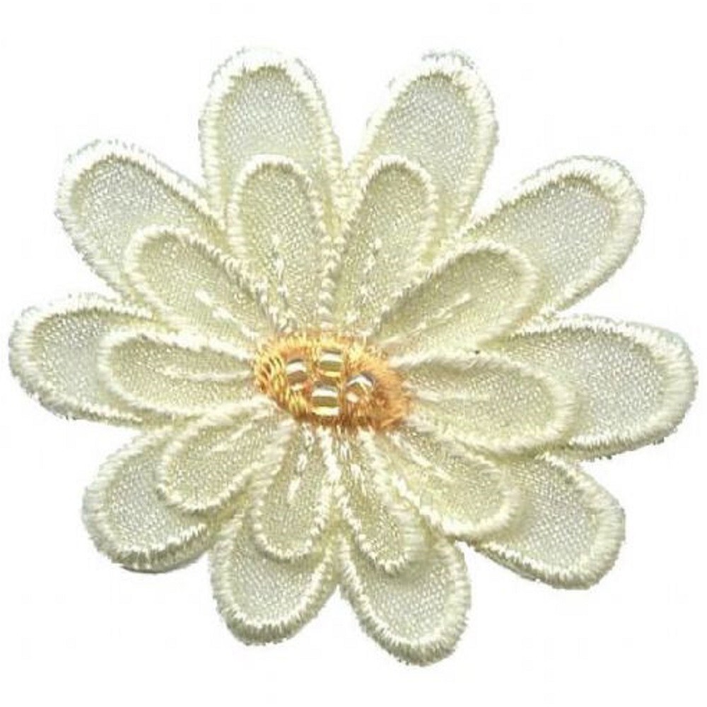 Layered Flower Applique Patch – Pale Yellow Organza Petals 2-1/8″ (Iron on)
