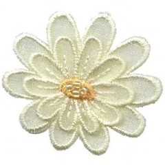 Layered Flower Applique Patch – Pale Yellow Organza Petals 2-1/8″ (Iron on)