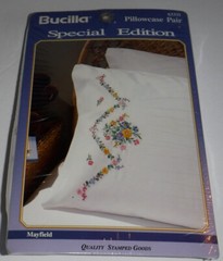 Vtg Bucilla Special Edition MAYFIELD Pillowcase Pair Stamped Embroidery #63331