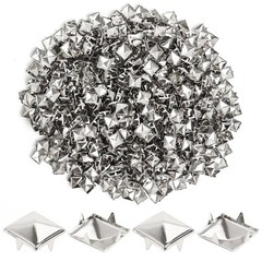 200 Pcs 10mm Silver Studs for Clothing Fourjaw Square Punk Spikes Pyramid Stu…