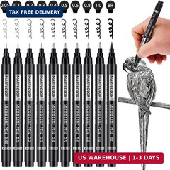 MARTCOLOR Micro Pen Fineliner Pens, 10 Size Fine Point Archival Black Ink Pens,