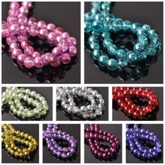 4mm 6mm 8mm Round Metallic Color Plated Smooth Crystal Glass Loose Beads lot