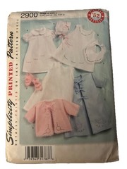 Vintage Style Simplicity Pattern 2900 Baby Layette Set & Bonnet Premie-18 Months