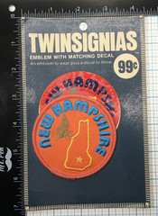1970’S NEW HAMPSHIRE USA SOUVENIR 3″ PATCH WITH DECAL TWINSIGNIAS IN PACKAGE