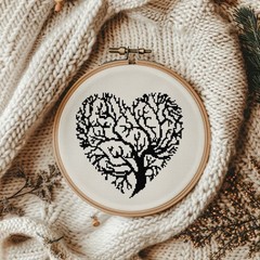 Silhouette Tree of Life in a Heart Black Work Counted Cross Stitch Pattern Chart
