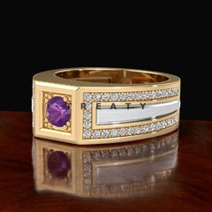 Amethyst Round Cut With 14k Yellow Gold Ring For Men’s #451 #
