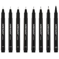 Ultimate Fine Line Drawing Pens Super Black Permanent Waterproof Set of 8