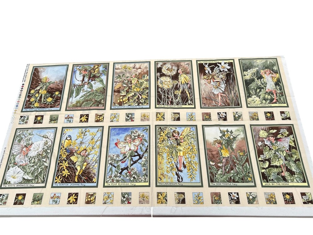 OOP Michael Miller Flower Fairies Sunshine Fabric Panel 2008 Cicely Mary Barker