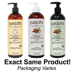 PURA D’OR Organic Sweet Almond Oil (16oz) Certified Organic 100% Pure & Natural
