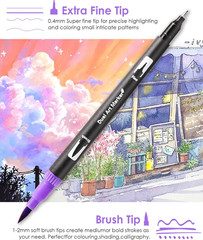 Art Markers Pens Dual Tip Coloring Markers Set with Brush & Fine Nib for Adult C