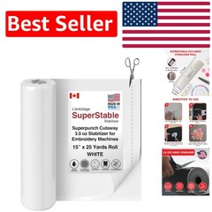 SuperStable White Cutaway Stabilizer – 15″ x 25 Yd Roll Perfect for Embroidery