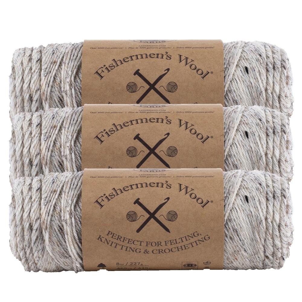 (3 Pack) Lion Brand Yarn 150-202Z Fishermen’s Wool Yarn, Birch Tweed