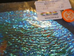 Dichroic Glass: CBS 90COE Red/Silver/Blue on Granite Ripple Clear 3″ Sq