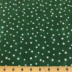 White Stars on Green 100% cotton fabric sold by the yard #171