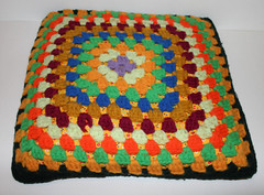 Vintage Handmade Crochet Granny Square Pillow Multicolor 15″x15″