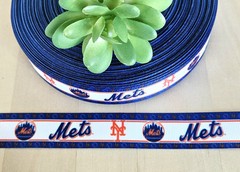 7/8″ (1 YD) New York Mets Grosgrain Ribbon Baseball Cheer Bow Ribbon