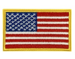 AMERICAN FLAG PATCH embroidered iron-on Gold Border USA! 3” X 2” INCHES!