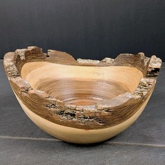Signed Walnut Live Edge Wood Bowl Hand Turned Small Rustic Trinket Dish 2000