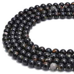 Natural Black Tourmaline With Iron Matrix Smooth Round Beads 6mm -12mm 15.5″Strd
