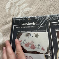 2 WonderArt Cross My Heart 15″ x 42″ Cross Stitch Dresser Scarf Sealed Package