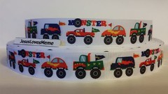 Grosgrain Ribbon, Monster Trucks & Cars, Monster Tires, Boy Toys, 7/8″ Wide