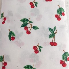 Curtain Fabric Poly or Poly Blend Red Cherries on White 4.5 yards (flaw) Sewing