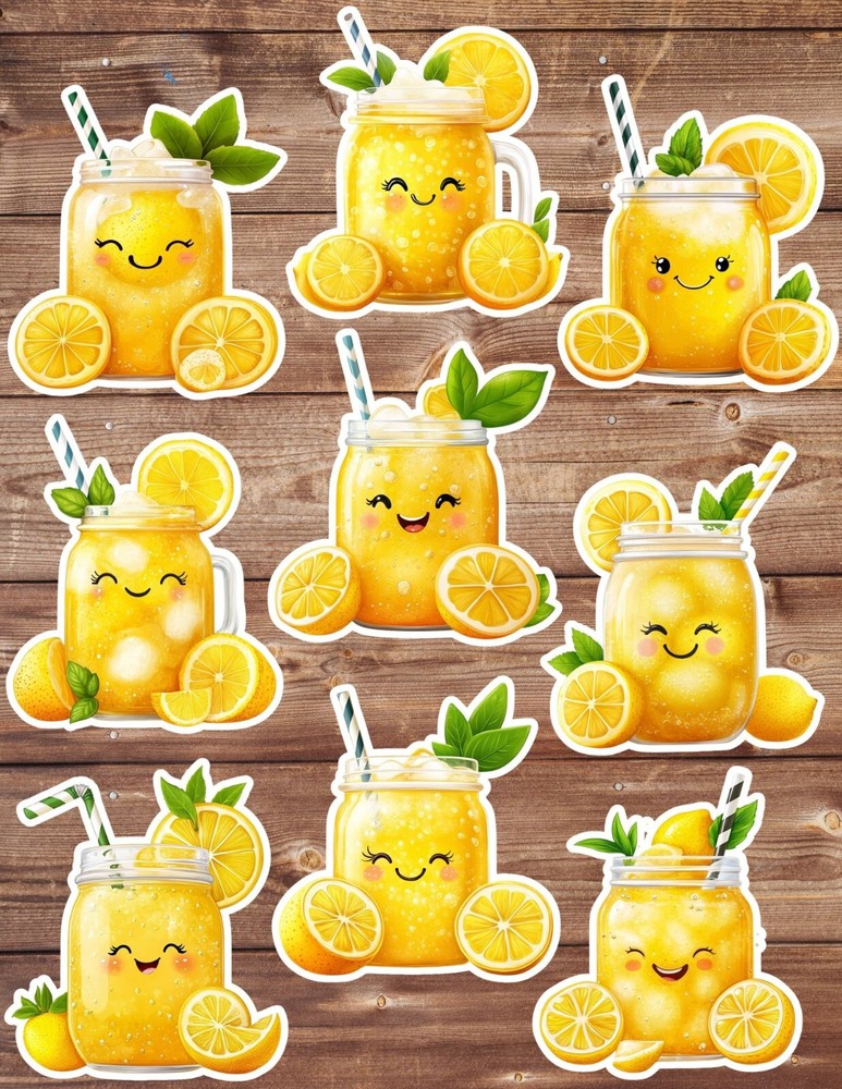 Kawaii Lemonade Die Cut Vinyl Stickers Set Scrapbooking Laptop Water Bottle