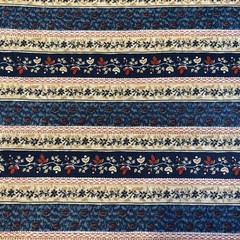 Pennock Family Album Stripe Navy Blue Tan Brown Floral Sprigs Windham BTY