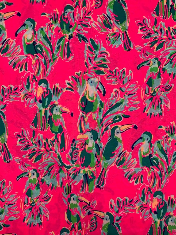 Lilly Pulitzer Fabric Dragonfruit Pink Toucan Knit Fabric – 36″x 60” – 2 Pieces
